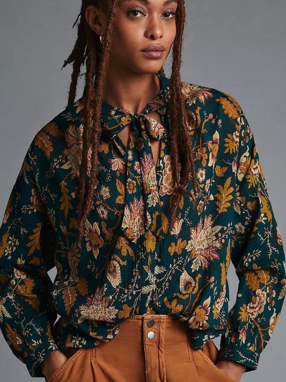 The Tavi Tie-Neck Buttondown Blouse by Pilcro